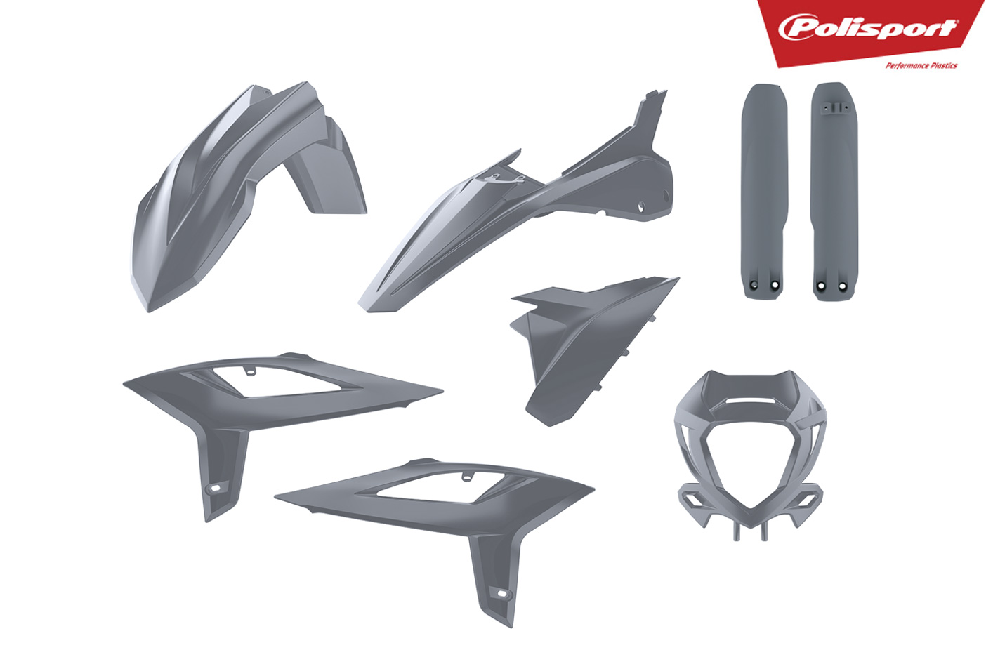 Plastikteile für deine Beta RR in grau, bestehend aus Frontkotflügel, Heckkotflügel, Tankspoiler, Gabelschoner, Lampenmaske und Seitenteilen